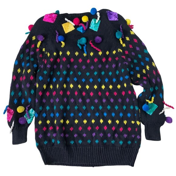 VTG The Bonnie Boerer Company Colorful Pom Pom Confetti Christmas Sweater SZ L - Picture 6 of 8